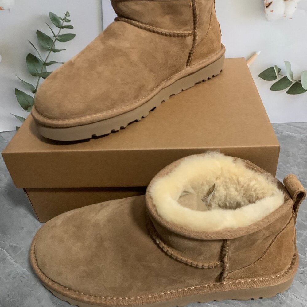 UGG Mini Platform Ankle Boots in Chestnut Brown - Picture 2 of 5